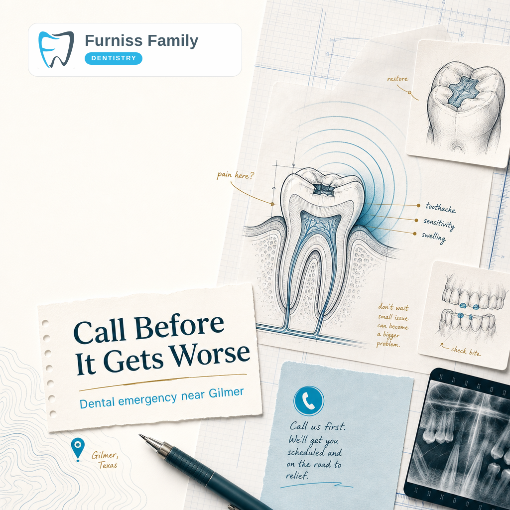 Dental emergency in Gilmer: call before pain or swelling gets worse.